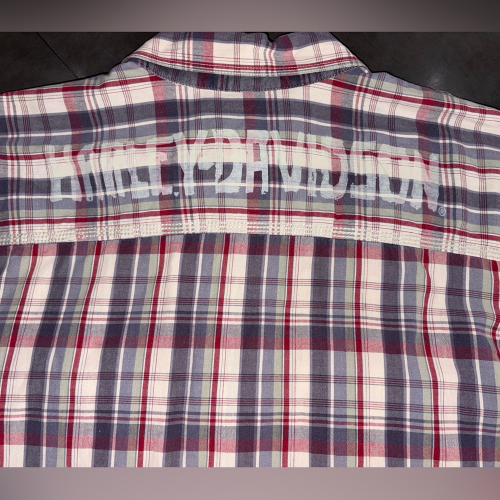 Harley-Davidson Plaid Short Sleeve Button-Up Shirt Red White Blue Men’s XL - Picture 4 of 13